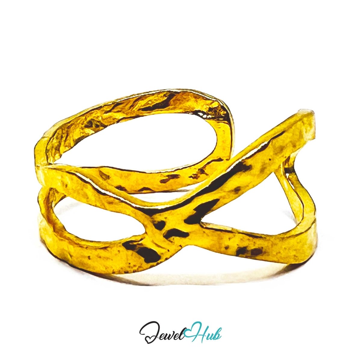 Gold Organic Open Double Band Adjustable Stainless Steel Ring - JewelHub.co.uk