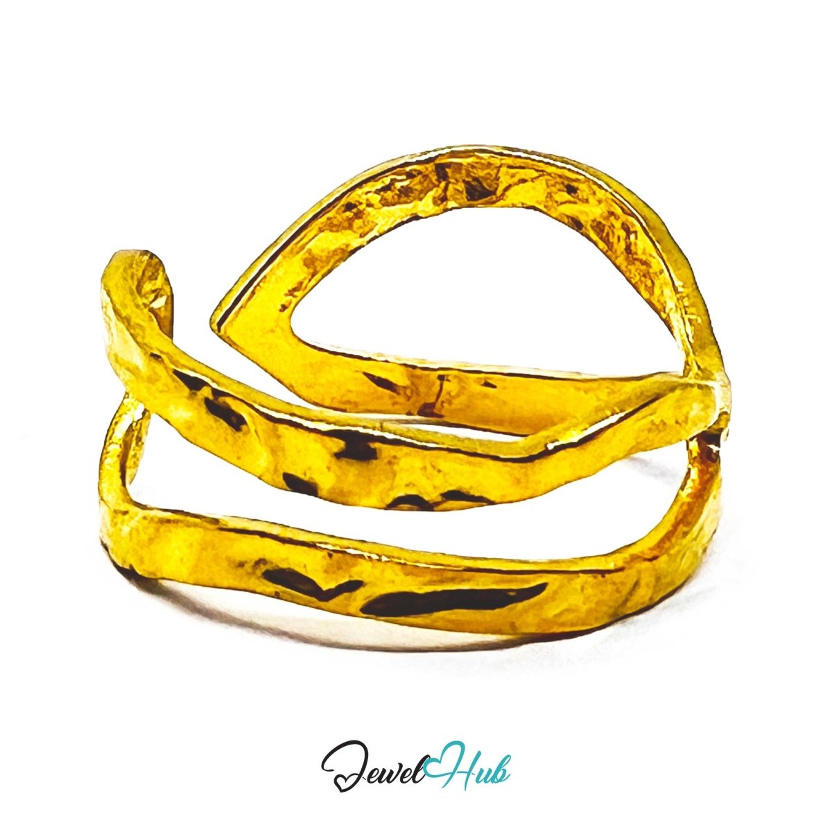 Gold Organic Open Double Band Adjustable Stainless Steel Ring - JewelHub.co.uk