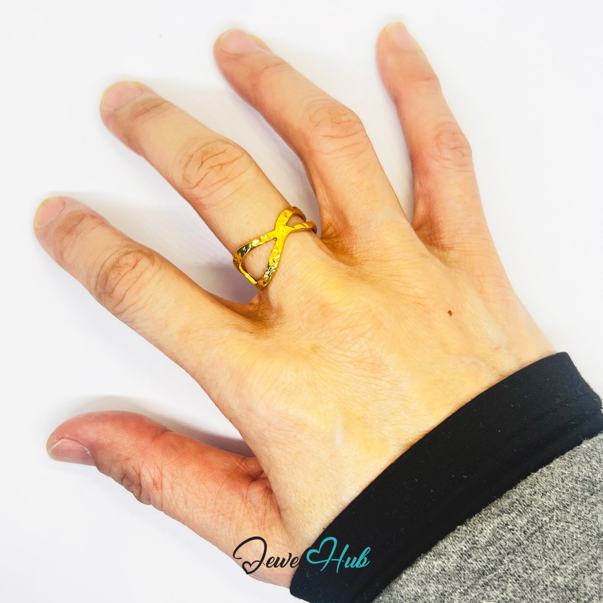 Gold Organic Open Double Band Adjustable Stainless Steel Ring - JewelHub.co.uk