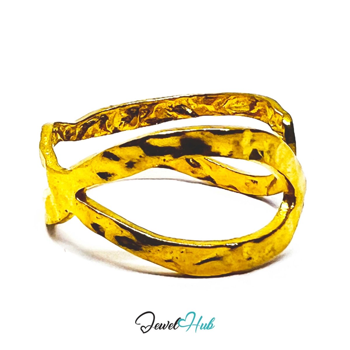 Gold Organic Open Double Band Adjustable Stainless Steel Ring - JewelHub.co.uk