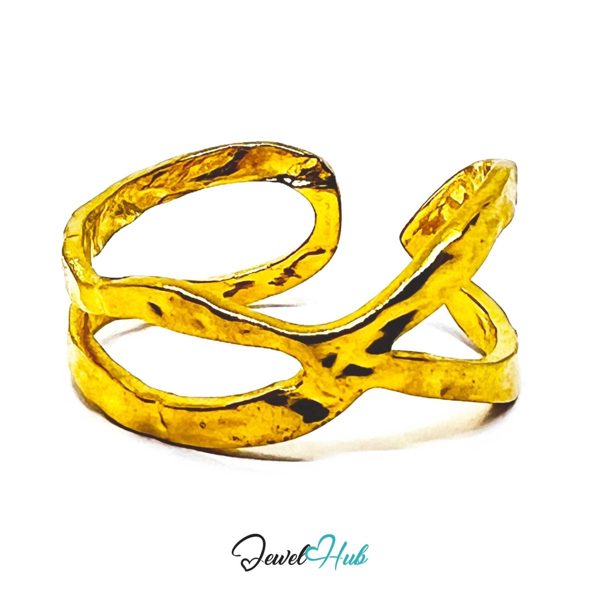 Gold Organic Open Double Band Adjustable Stainless Steel Ring - JewelHub.co.uk