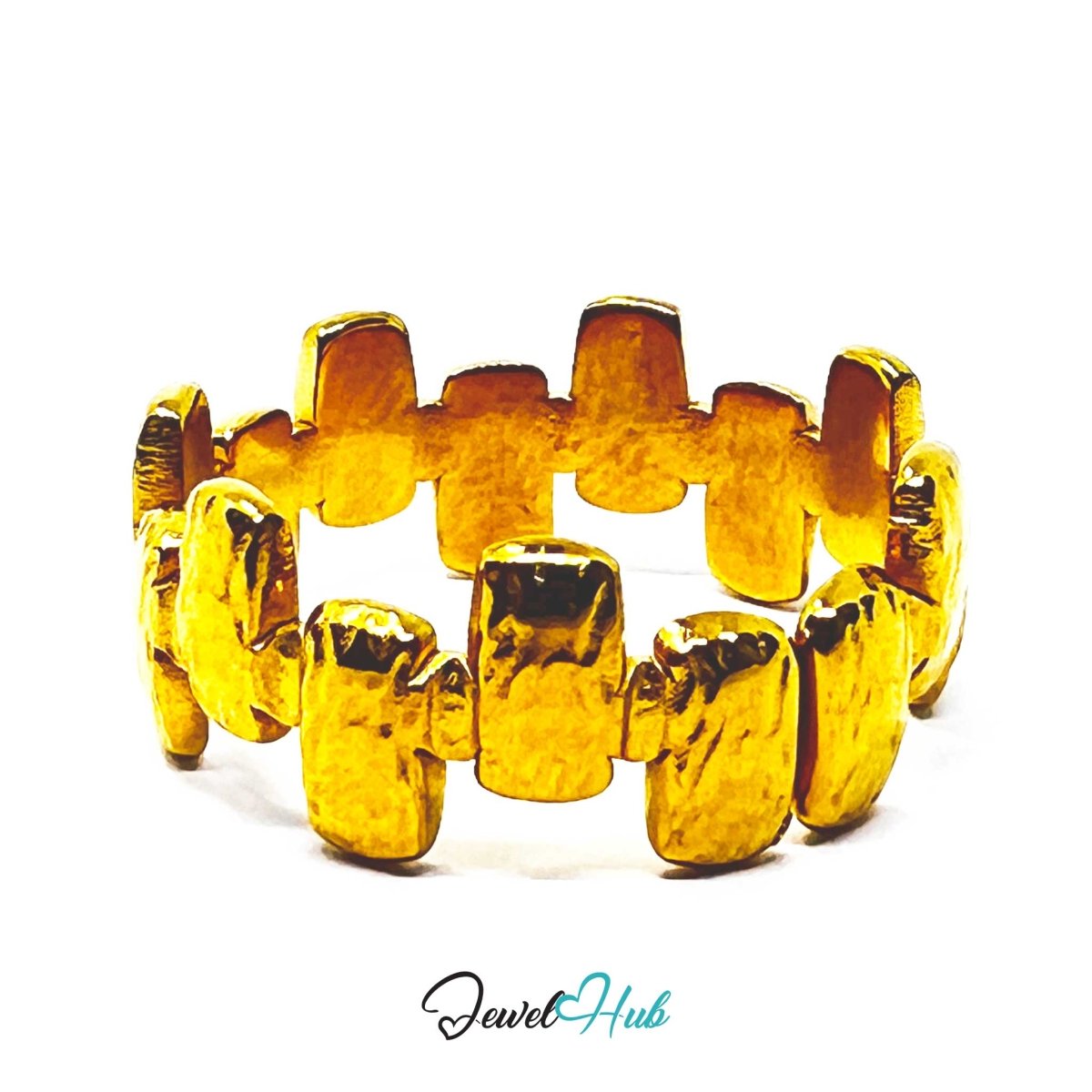 Gold Organic Textured Link Adjustable Stainless Steel Ring - JewelHub.co.uk