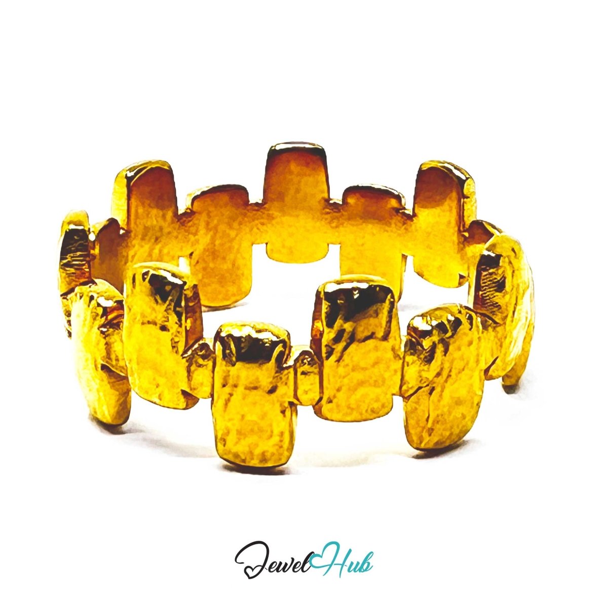 Gold Organic Textured Link Adjustable Stainless Steel Ring - JewelHub.co.uk