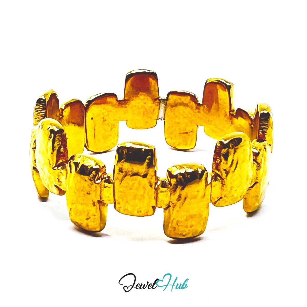 Gold Organic Textured Link Adjustable Stainless Steel Ring - JewelHub.co.uk