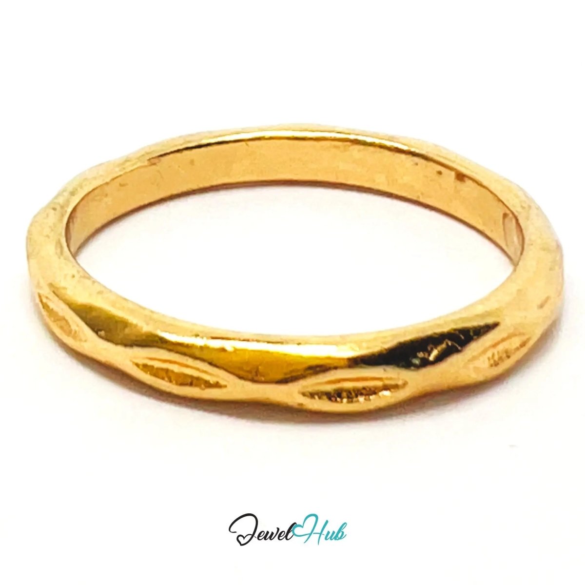 Gold Oval Groove Ring ◉ Zinc Alloy · UK O · US 7.5 · Engraved Elongated Oval Motif · Polished Gold Finish - JewelHub.co.uk