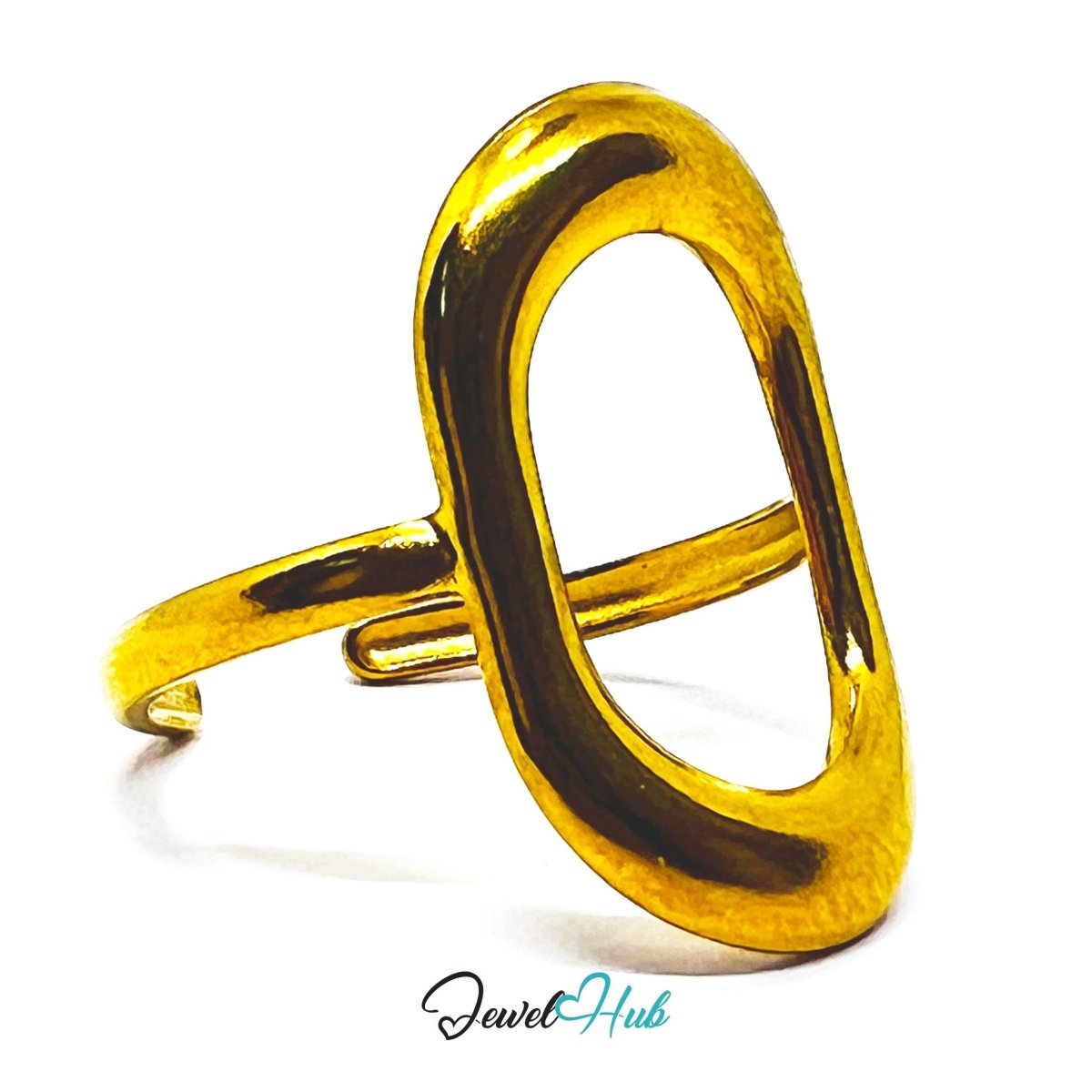 Gold Oval Link Adjustable Stainless Steel Statement Ring - JewelHub.co.uk