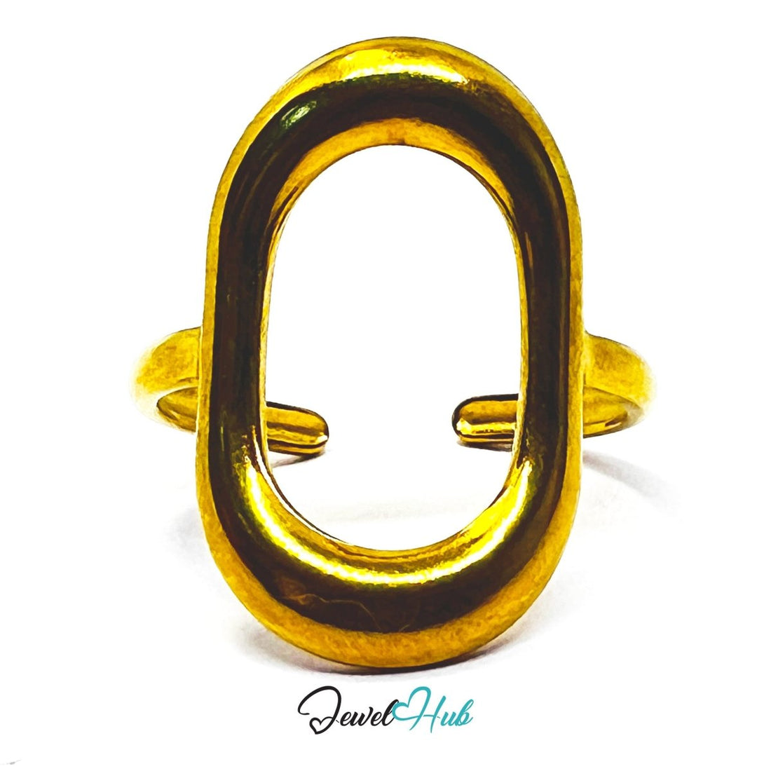 Gold Oval Link Adjustable Stainless Steel Statement Ring - JewelHub.co.uk