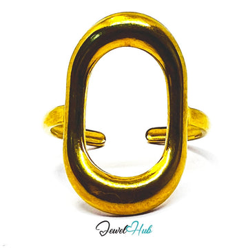 Gold Oval Link Adjustable Stainless Steel Statement Ring - JewelHub.co.uk