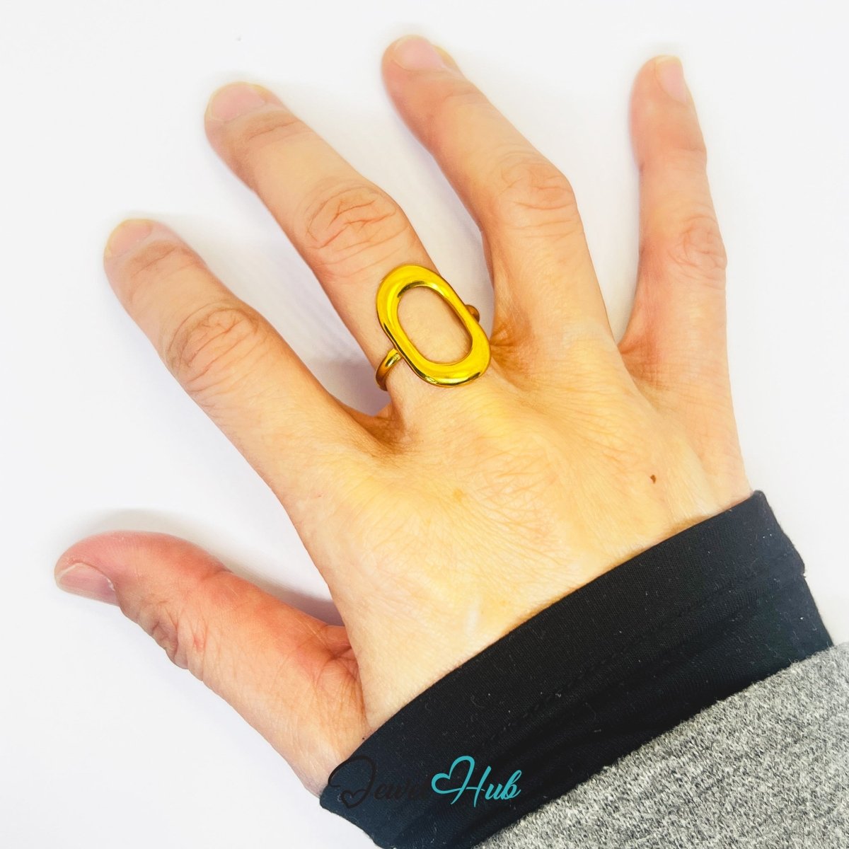 Gold Oval Link Adjustable Stainless Steel Statement Ring - JewelHub.co.uk