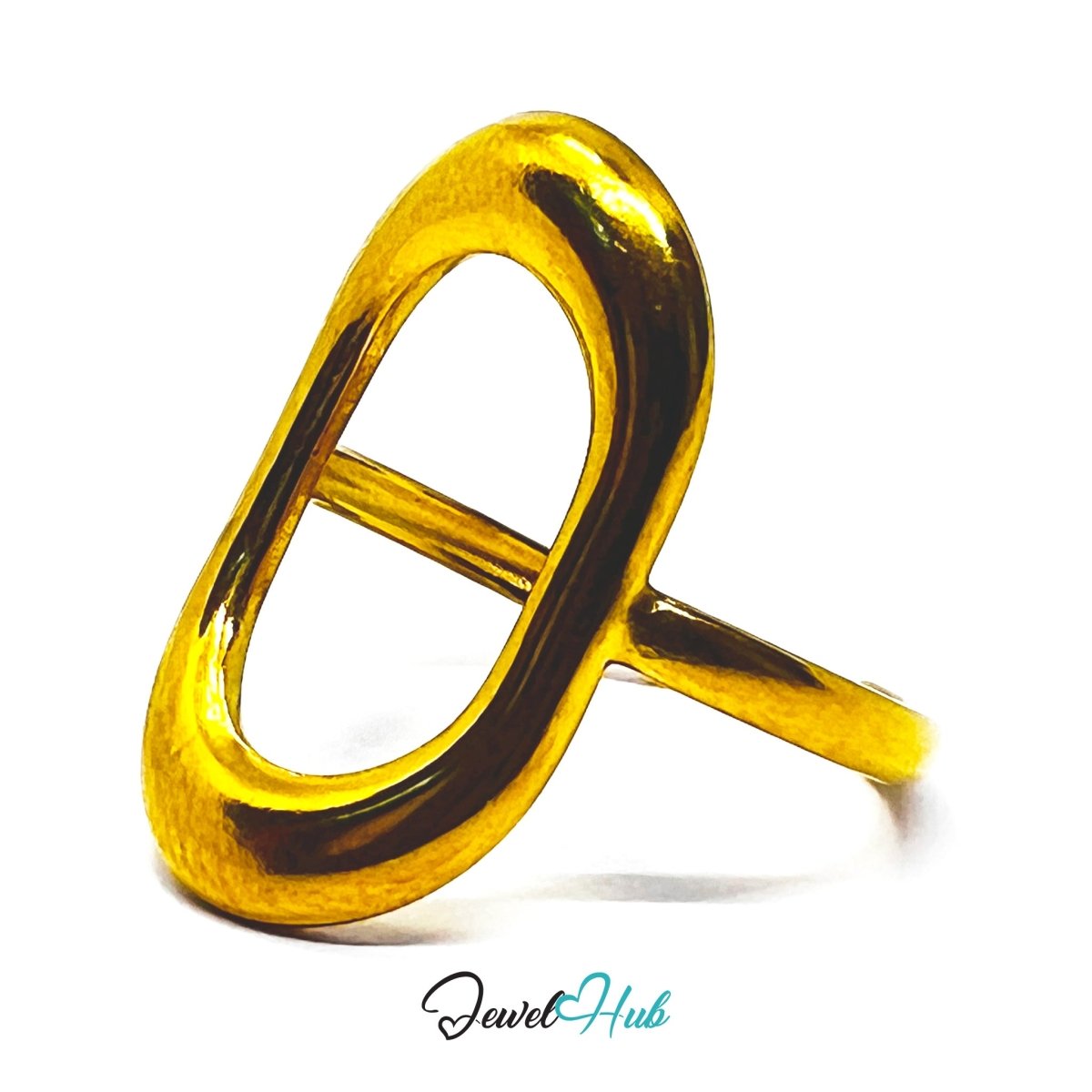 Gold Oval Link Adjustable Stainless Steel Statement Ring - JewelHub.co.uk