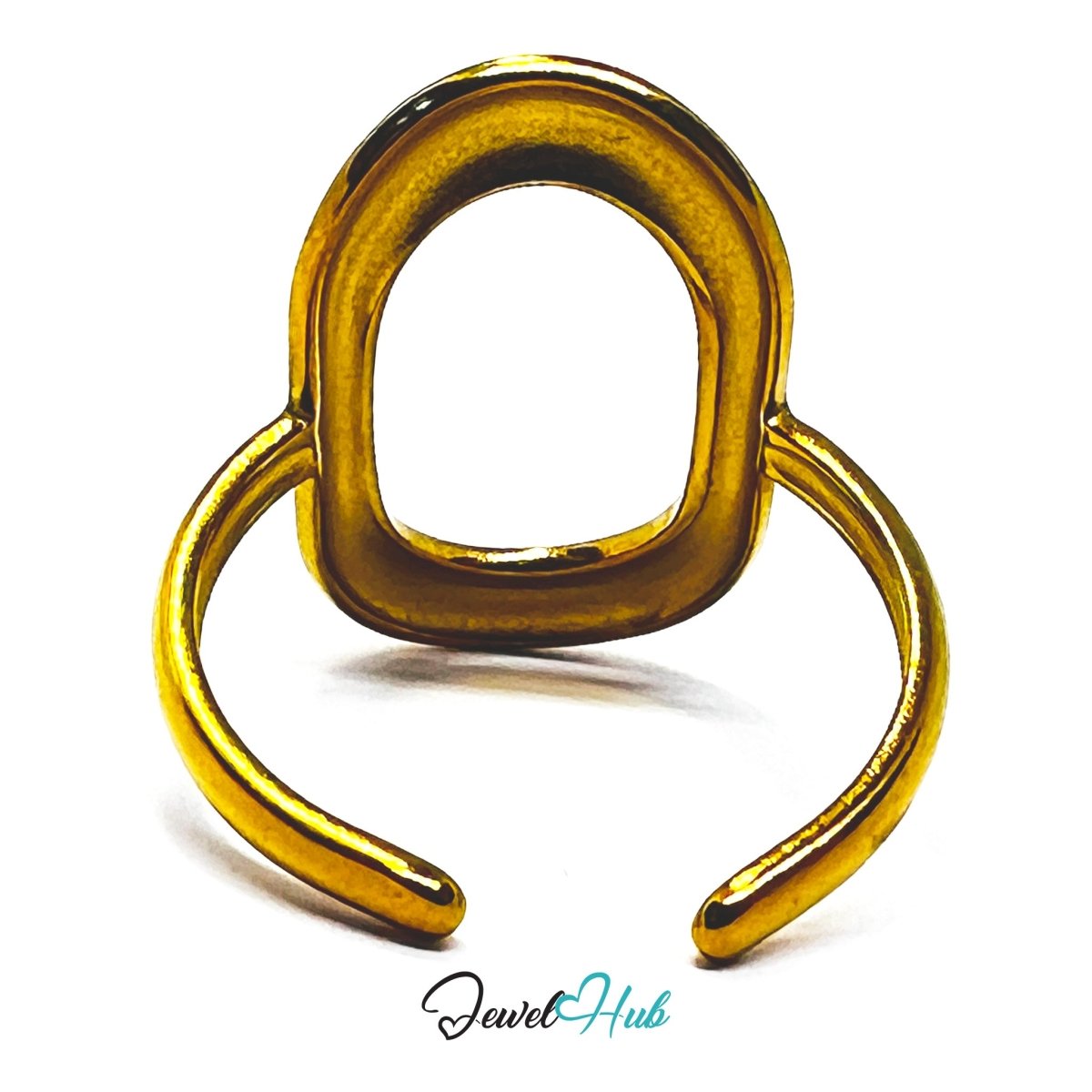 Gold Oval Link Adjustable Stainless Steel Statement Ring - JewelHub.co.uk