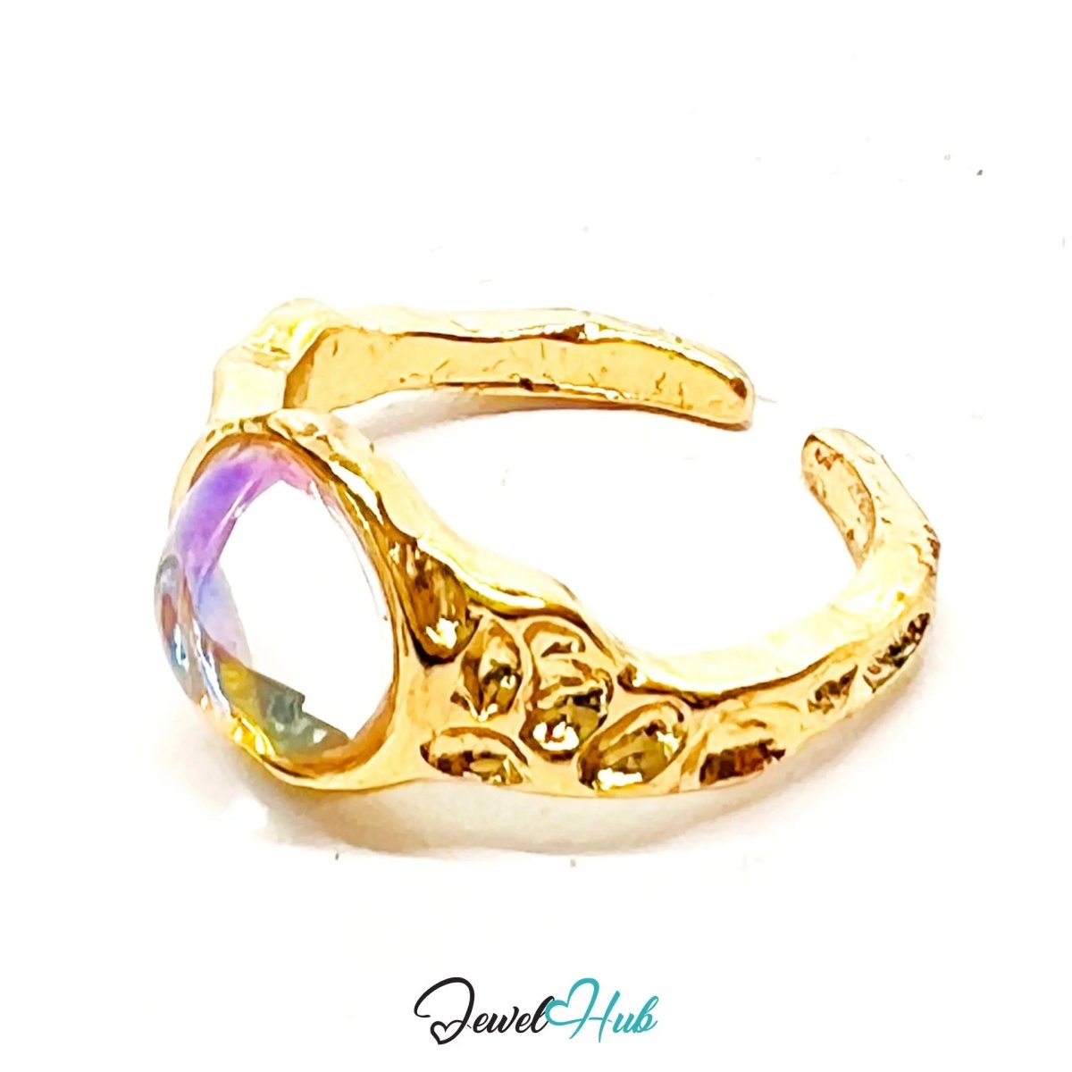 Gold - Plated AB Resin Pinky Ring – Fixed Size I | 1.80g Iridescent Glow in Miniature Form - JewelHub.co.uk