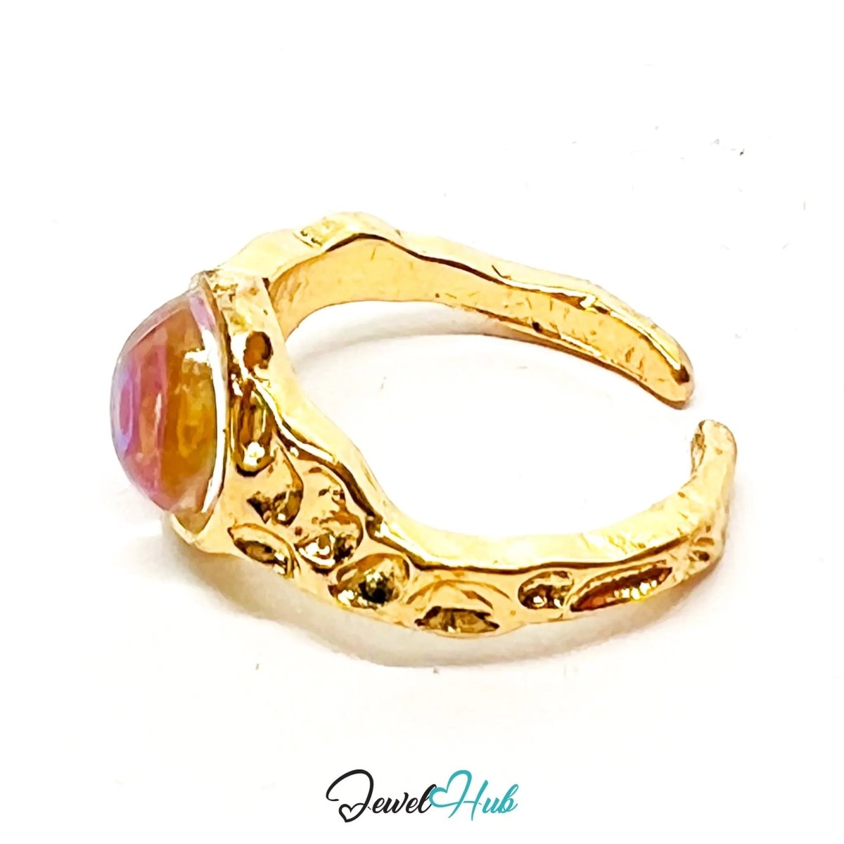 Gold - Plated AB Resin Pinky Ring – Fixed Size I | 1.80g Iridescent Glow in Miniature Form - JewelHub.co.uk