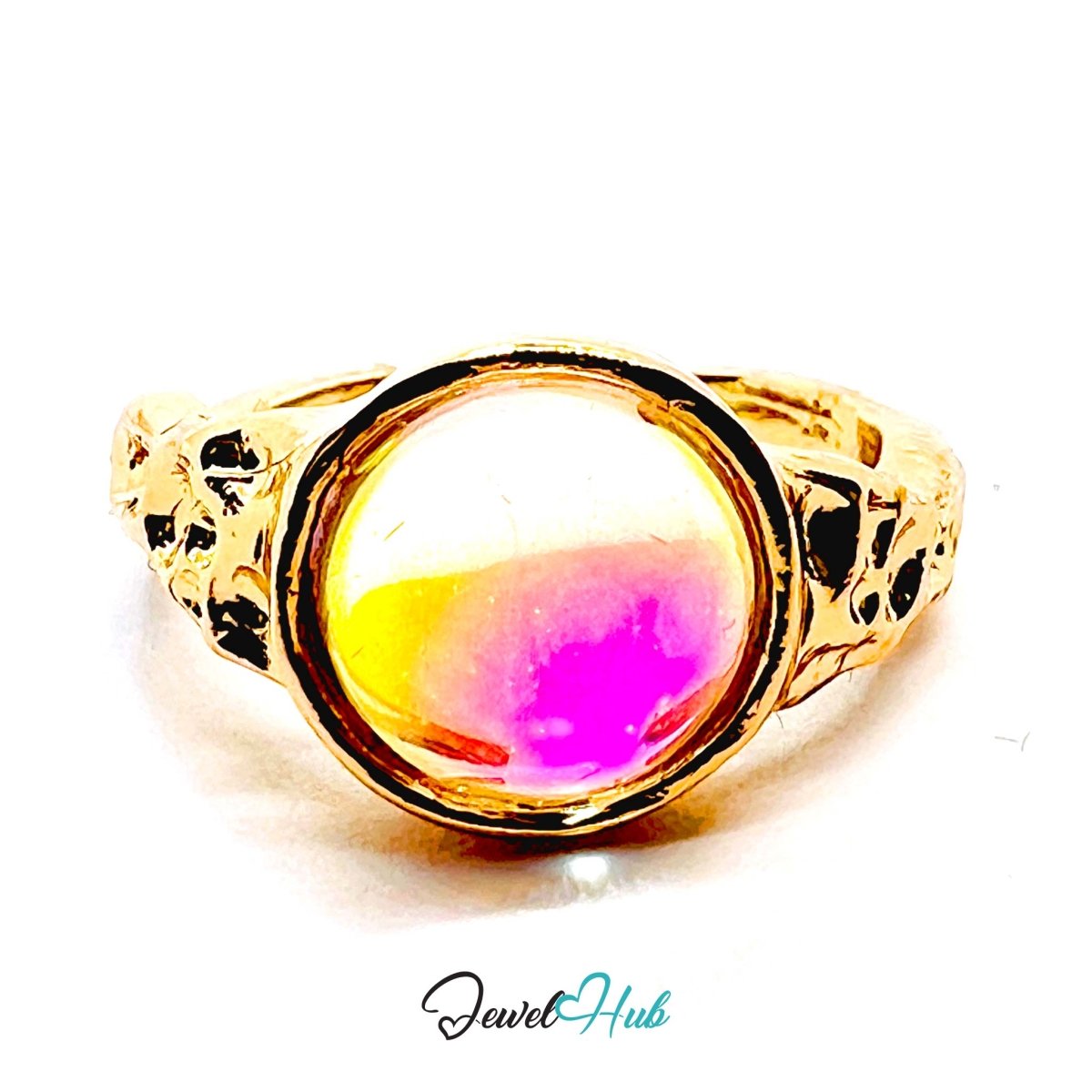 Gold - Plated AB Resin Pinky Ring – Size I | 1.80g Iridescent Minimalist - JewelHub.co.uk
