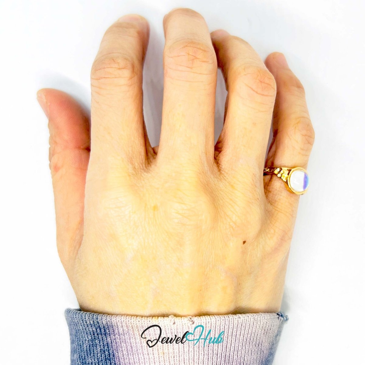 Gold - Plated AB Resin Pinky Ring – Size I | 1.80g Iridescent Minimalist - JewelHub.co.uk