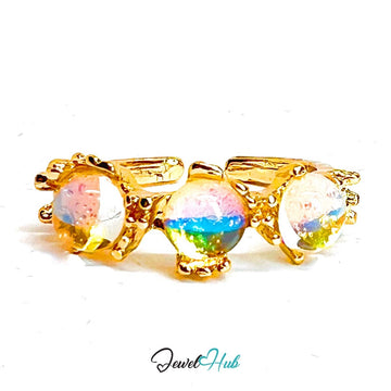 Gold - Plated AB Resin Ring – Open - End M - N | 2.40g Iridescent Minimalist - JewelHub.co.uk