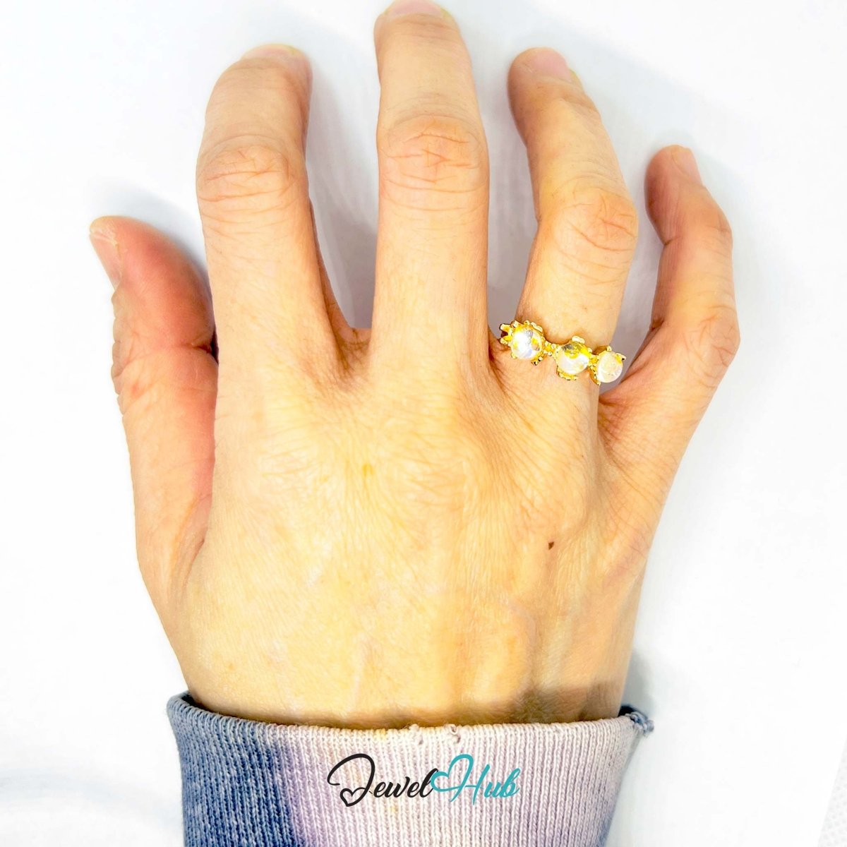 Gold - Plated AB Resin Ring – Open - End M - N | 2.40g Iridescent Minimalist - JewelHub.co.uk