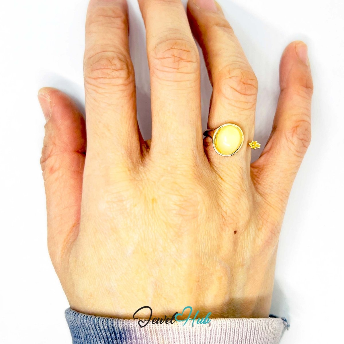 Gold - Plated Amber Yellow Resin Ring – Open - End J - K - L | 2 - 2.5g Minimalist - JewelHub.co.uk