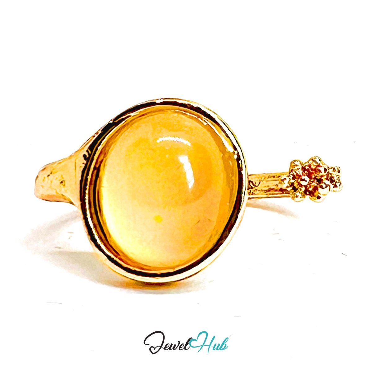 Gold - Plated Amber Yellow Resin Ring – Open - End J - K - L | 2 - 2.5g Minimalist - JewelHub.co.uk
