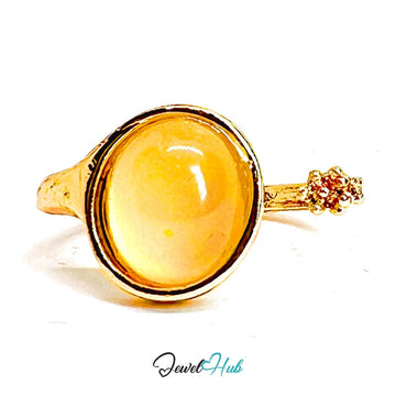 Gold - Plated Amber Yellow Resin Ring – Open - End J - K - L | 2 - 2.5g Minimalist - JewelHub.co.uk