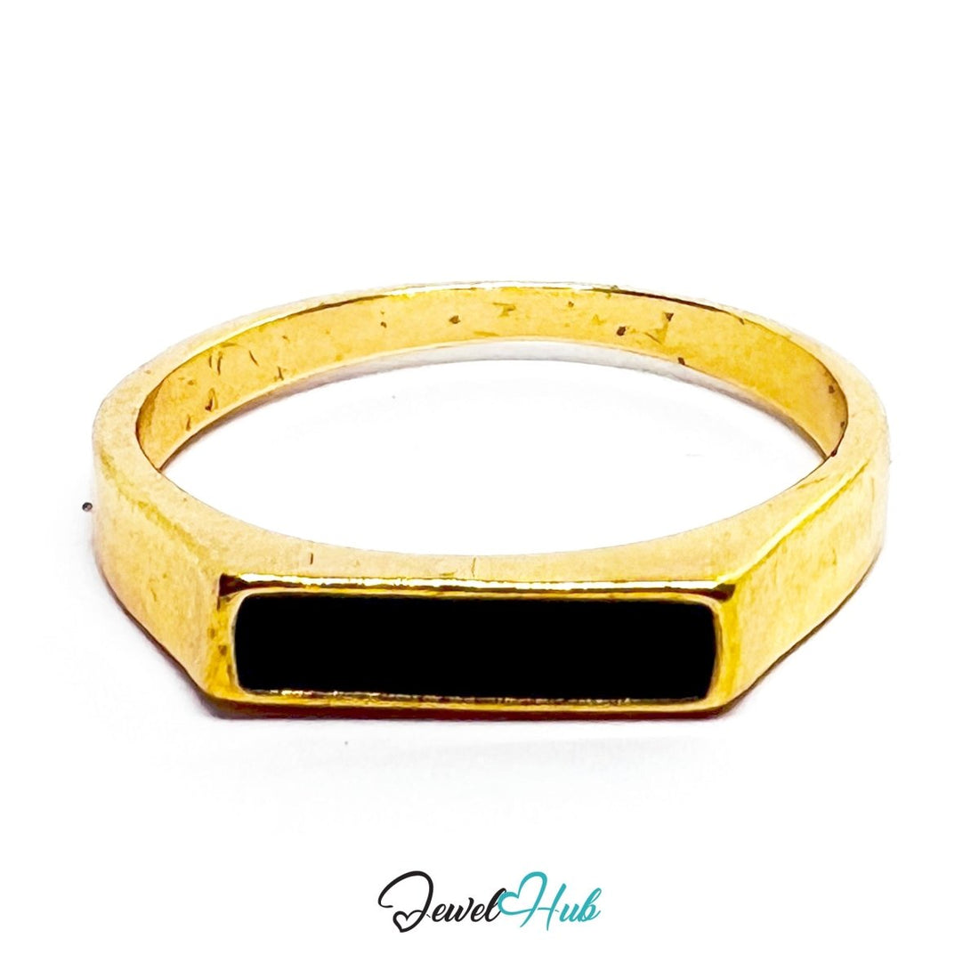 Gold - Plated Black Resin Bar Ring – Minimal Zinc Alloy Jewellery - JewelHub.co.uk