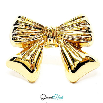 Gold - Plated Bow Ring – Adjustable M–O | Playful Giant Motif with Sculptural Feminine Energy - JewelHub.co.uk