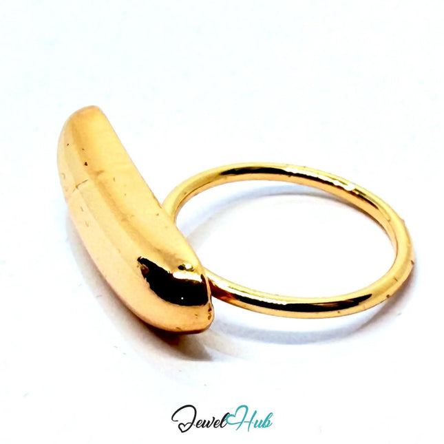 Gold - Plated Capsule Curve Zinc Ring – Elongated Sculptural Band for Minimalist Styling - JewelHub.co.uk