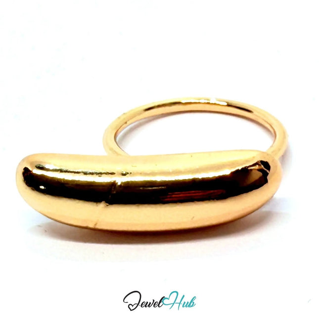 Gold - Plated Capsule Curve Zinc Ring – Elongated Sculptural Band for Minimalist Styling - JewelHub.co.uk