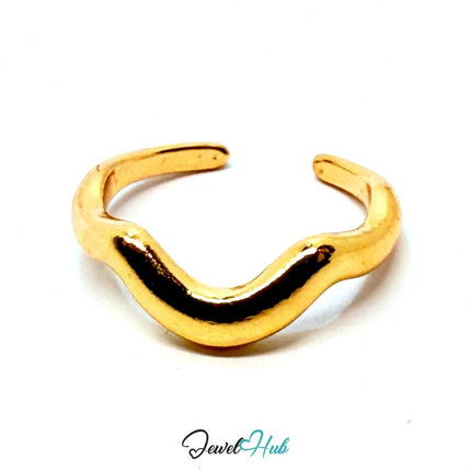 Gold - Plated Chevron Wave Zinc Alloy Ring – Fixed Size R | Things for Teen Statement Jewellery - JewelHub.co.uk