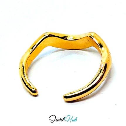 Gold - Plated Chevron Wave Zinc Alloy Ring – Fixed Size R | Things for Teen Statement Jewellery - JewelHub.co.uk