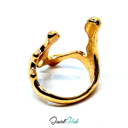 Gold - Plated Coral Form Zinc Alloy Ring – Fixed Size N | Sculptural Statement for Organic Styling - JewelHub.co.uk