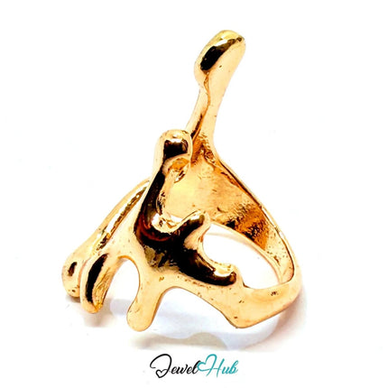 Gold - Plated Coral Form Zinc Alloy Ring – Fixed Size N | Sculptural Statement for Organic Styling - JewelHub.co.uk