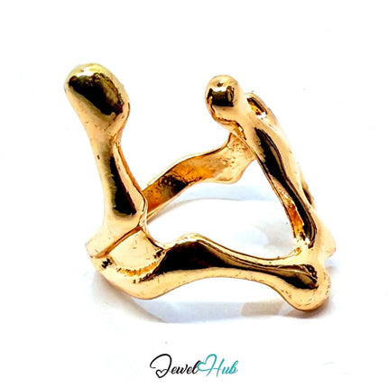 Gold - Plated Coral Form Zinc Alloy Ring – Fixed Size N | Sculptural Statement for Organic Styling - JewelHub.co.uk