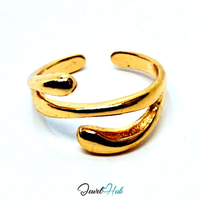 Gold - Plated Curved Open Zinc Alloy Ring – Sculptural Minimalism | Adjustable Size L–N | Things for Teen - JewelHub.co.uk