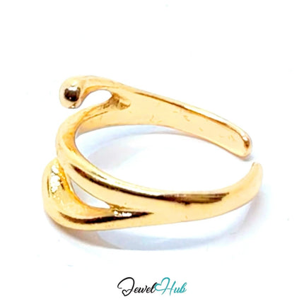 Gold - Plated Curved Open Zinc Alloy Ring – Sculptural Minimalism | Adjustable Size L–N | Things for Teen - JewelHub.co.uk