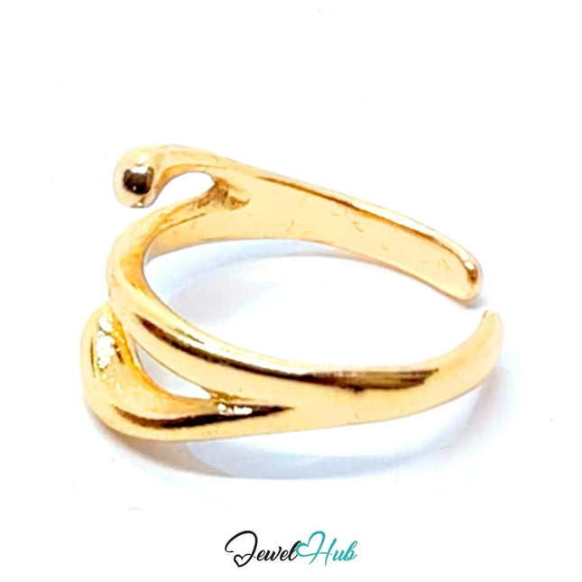 Gold - Plated Curved Open Zinc Alloy Ring – Sculptural Minimalism | Adjustable Size L–N | Things for Teen - JewelHub.co.uk