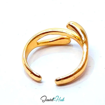Gold - Plated Curved Open Zinc Alloy Ring – Sculptural Minimalism | Adjustable Size L–N | Things for Teen - JewelHub.co.uk