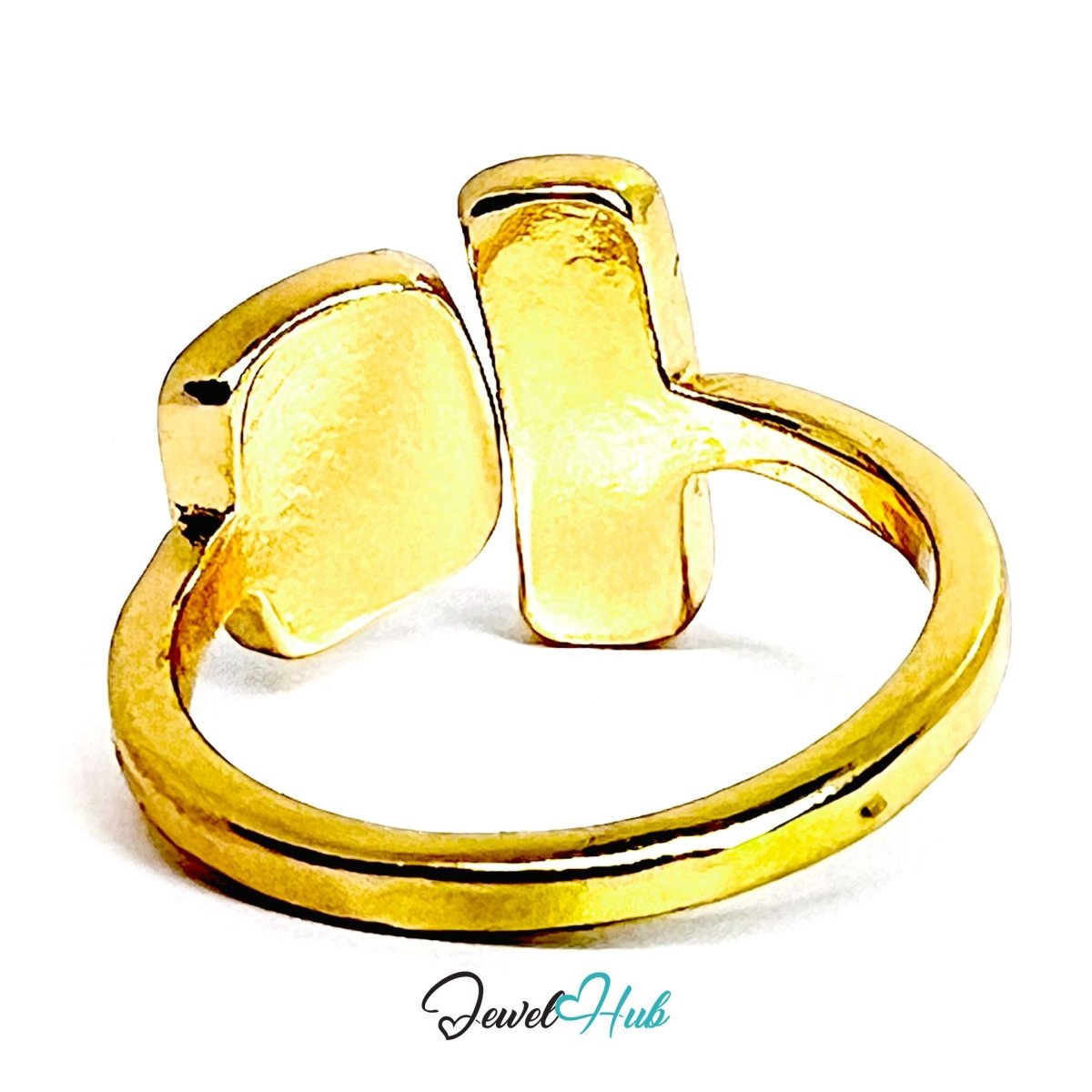 Gold - Plated Dual Resin Stone Ring – Olive & Navy Geometric Design - JewelHub.co.uk