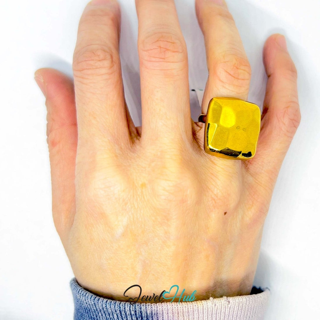 Gold - Plated Faceted Nugget Zinc Alloy Ring – Fixed Size K | Things for Teen Statement Jewellery - JewelHub.co.uk