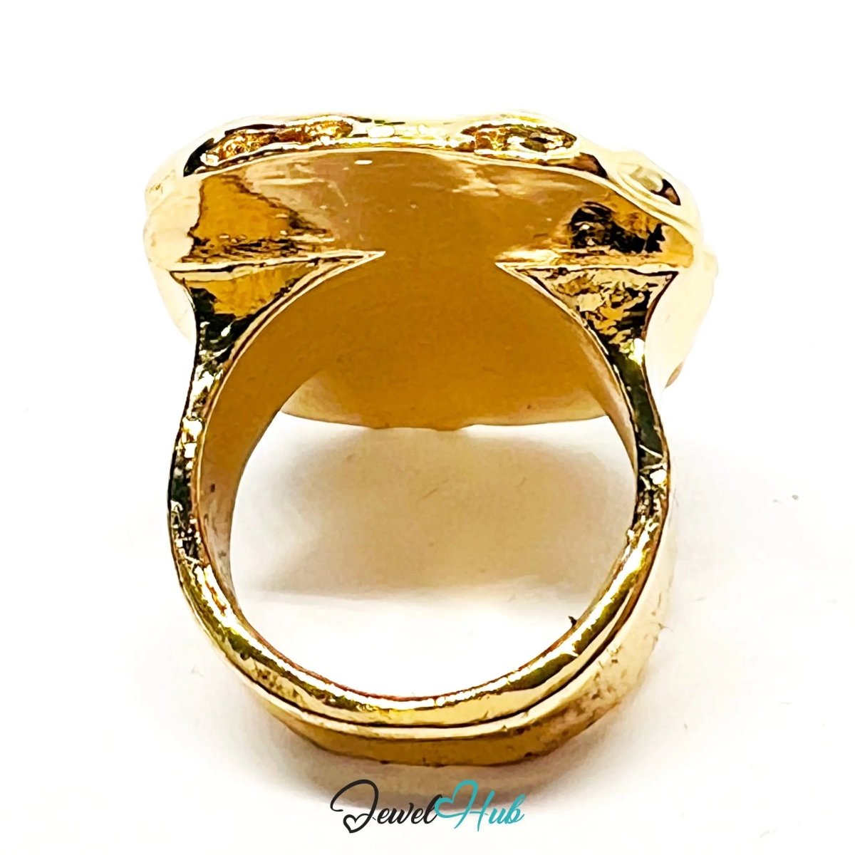 Gold - Plated Flat Onyx Ring – Fixed Size O | 9.8g Glossy Black Resin in Sculptural Silence - JewelHub.co.uk