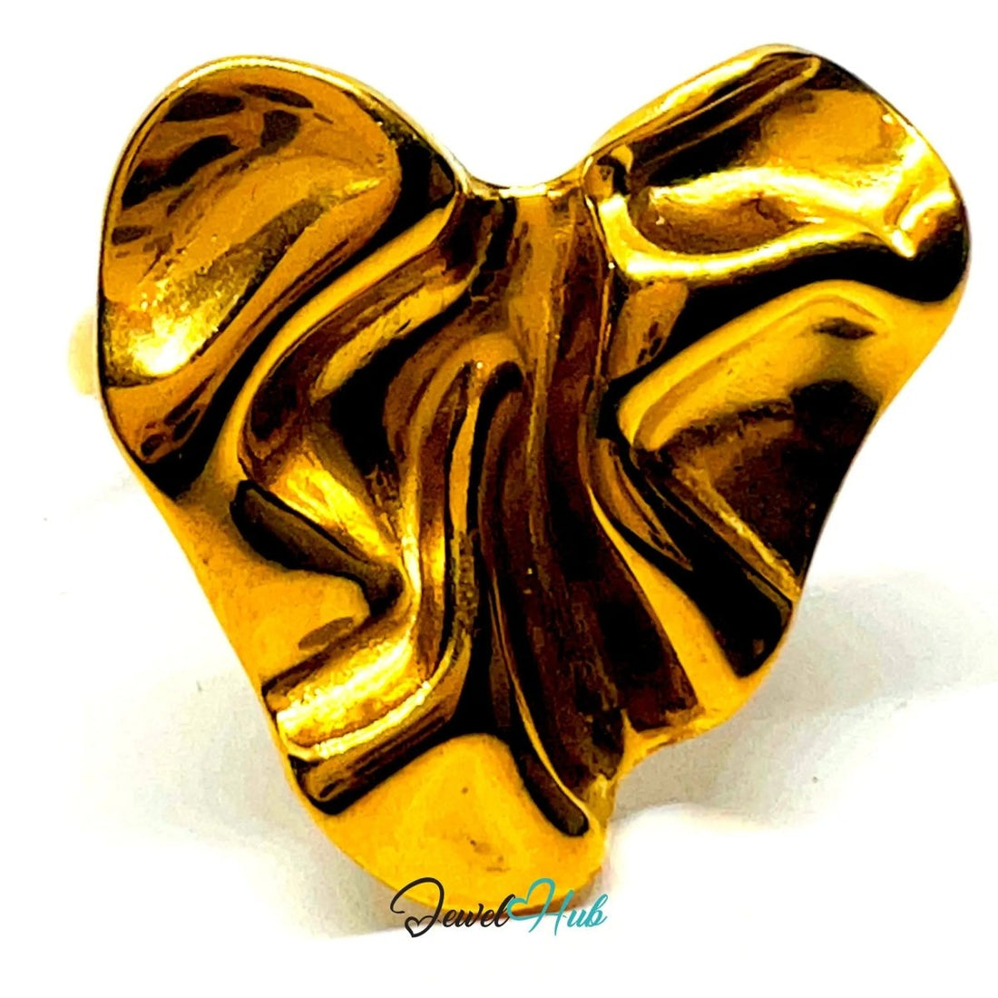 Gold Plated 🌀 Foldform Sculptural Ring · Zinc Alloy · UK R · US 9 · Abstract Statement - JewelHub.co.uk