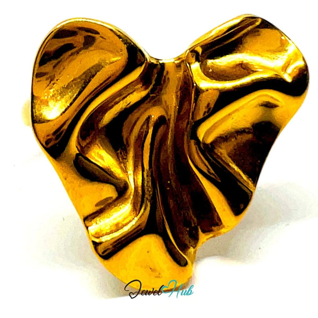 Gold Plated 🌀 Foldform Sculptural Ring · Zinc Alloy · UK R · US 9 · Abstract Statement - JewelHub.co.uk