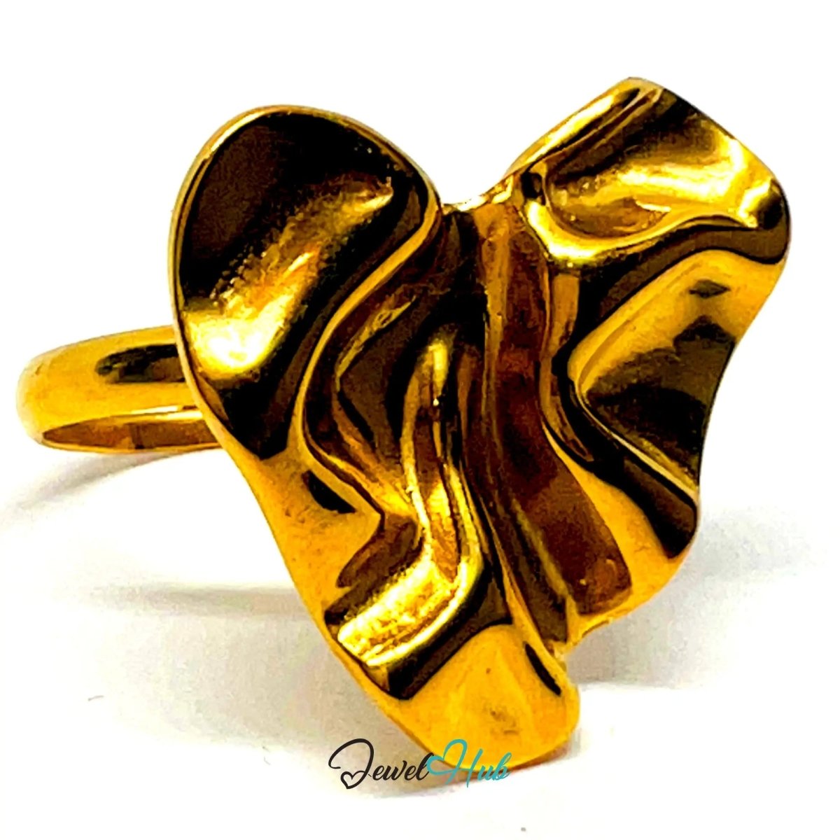 Gold Plated 🌀 Foldform Sculptural Ring · Zinc Alloy · UK R · US 9 · Abstract Statement - JewelHub.co.uk
