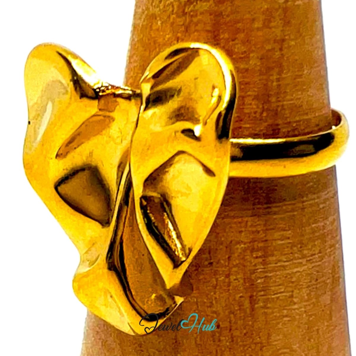 Gold Plated 🌀 Foldform Sculptural Ring · Zinc Alloy · UK R · US 9 · Abstract Statement - JewelHub.co.uk