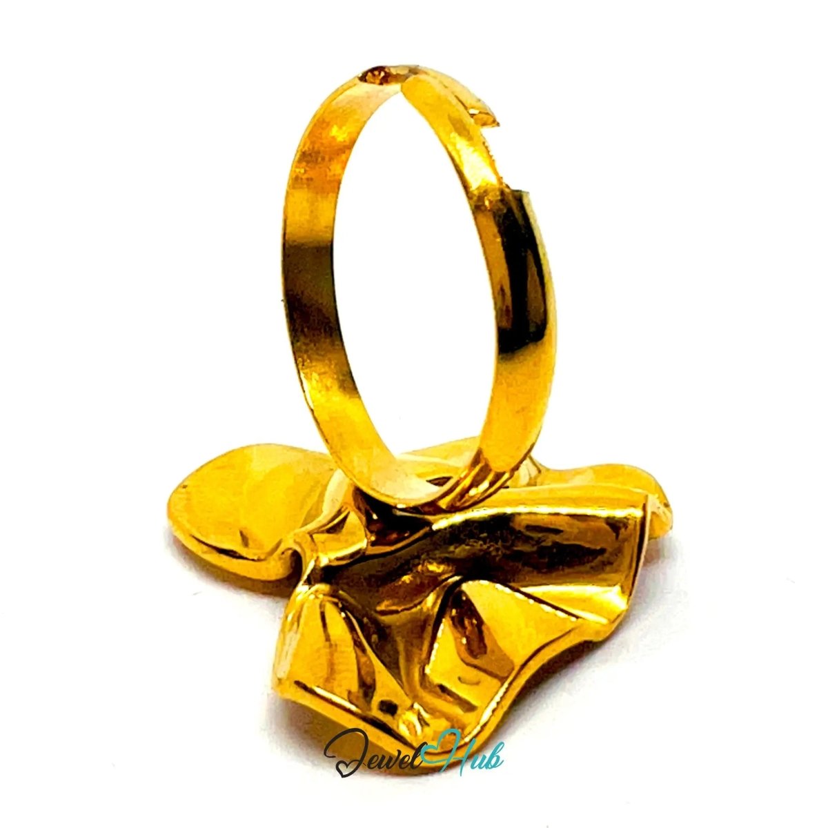 Gold Plated 🌀 Foldform Sculptural Ring · Zinc Alloy · UK R · US 9 · Abstract Statement - JewelHub.co.uk