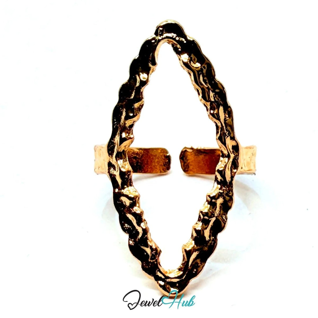 Gold - Plated Hollow Oval Zinc Ring with Textured Surface – Organic Statement Band for Sculptural Styling - JewelHub.co.uk