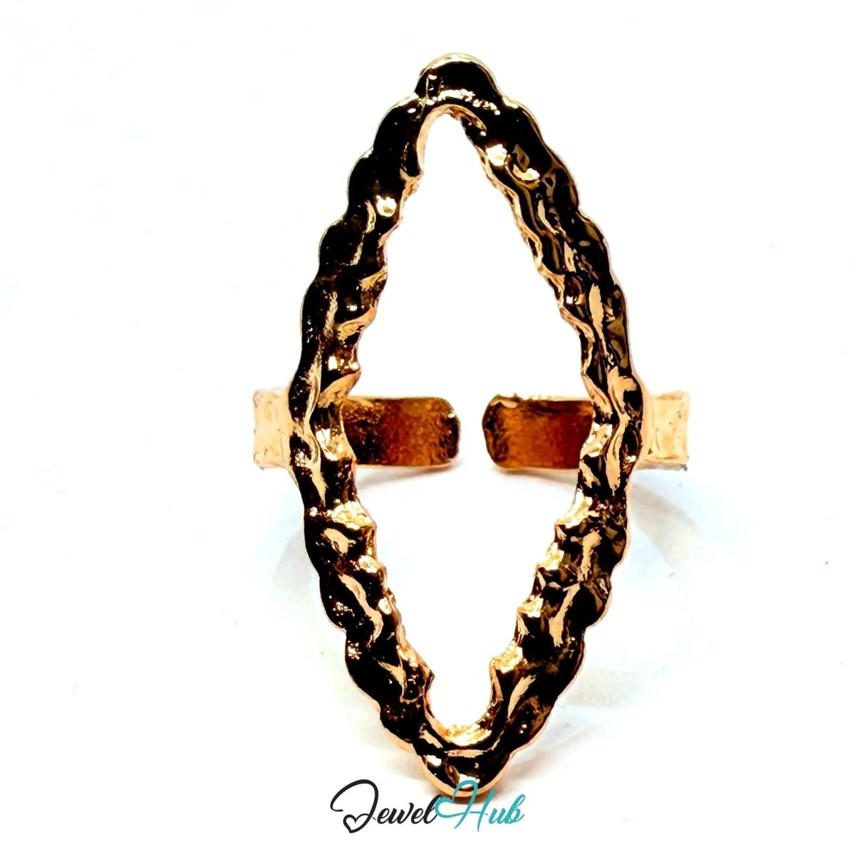Gold - Plated Hollow Oval Zinc Ring with Textured Surface – Organic Statement Band for Sculptural Styling - JewelHub.co.uk