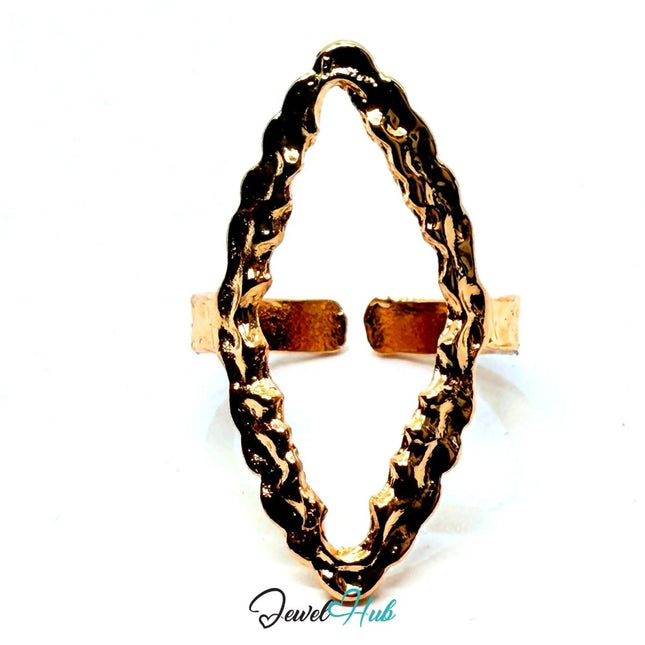 Gold - Plated Hollow Oval Zinc Ring with Textured Surface – Organic Statement Band for Sculptural Styling - JewelHub.co.uk