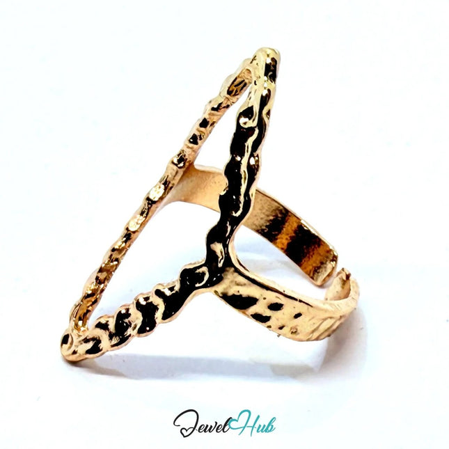 Gold - Plated Hollow Oval Zinc Ring with Textured Surface – Organic Statement Band for Sculptural Styling - JewelHub.co.uk