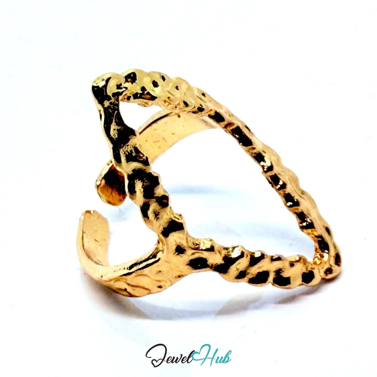 Gold - Plated Hollow Oval Zinc Ring with Textured Surface – Organic Statement Band for Sculptural Styling - JewelHub.co.uk